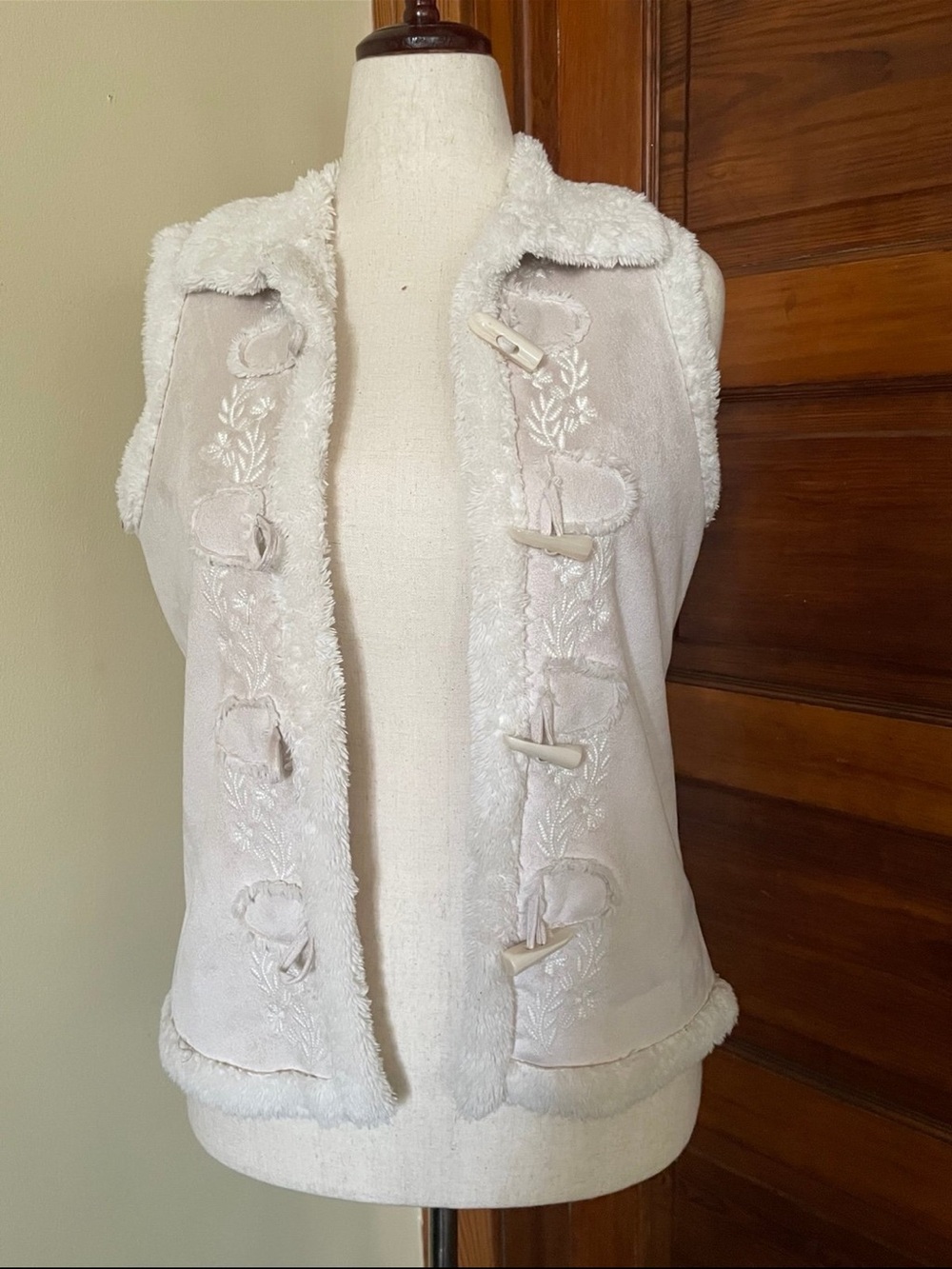 Pure Simple Natural Ivory Embroidered Boho Toggle Front Vest
